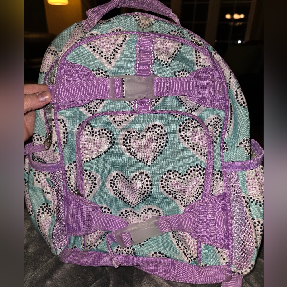 Pottery Barn Mackenzie Kids Backpack "Aqua Dotty Hearts"